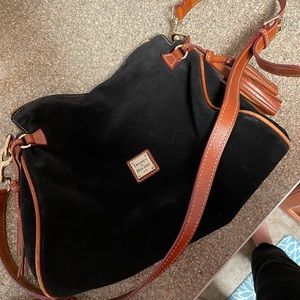 Vintage 1975 Dooney and Bourke black purse with brown leather trim